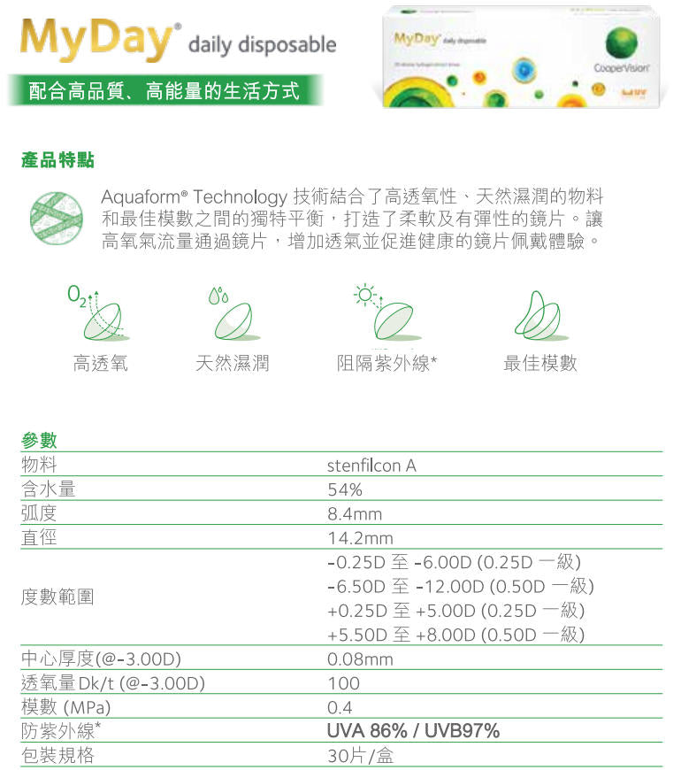 CooperVision MyDay daily disposable | 近視 遠視 | BC 8.4 | 30P